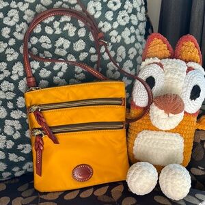 Dooney and Bourke Yellow Crossbody Bag with Brown Accents